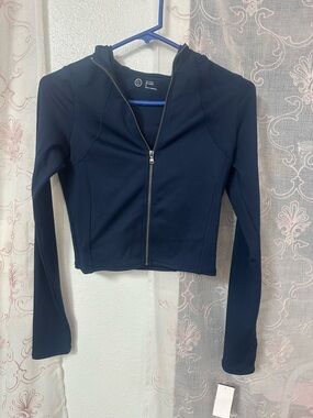 Gilly Hicks Navy Zip-Up Hooded Active Jacket